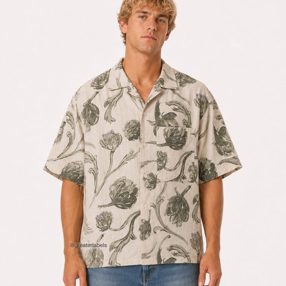 Jacquemus Le Coup De Soleil SS20 Artichoke Print Camp Shirt Cotton Size 48